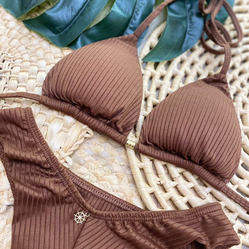 Conjunto Biquíni Cortininha Marrom Chocolate - 100... - Ella Moda Praia