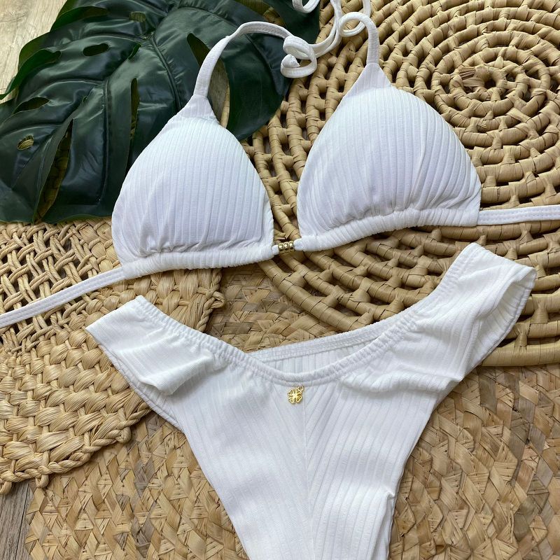 Conjunto Biquíni Cortininha Off White - 160822 - Ella Moda Praia