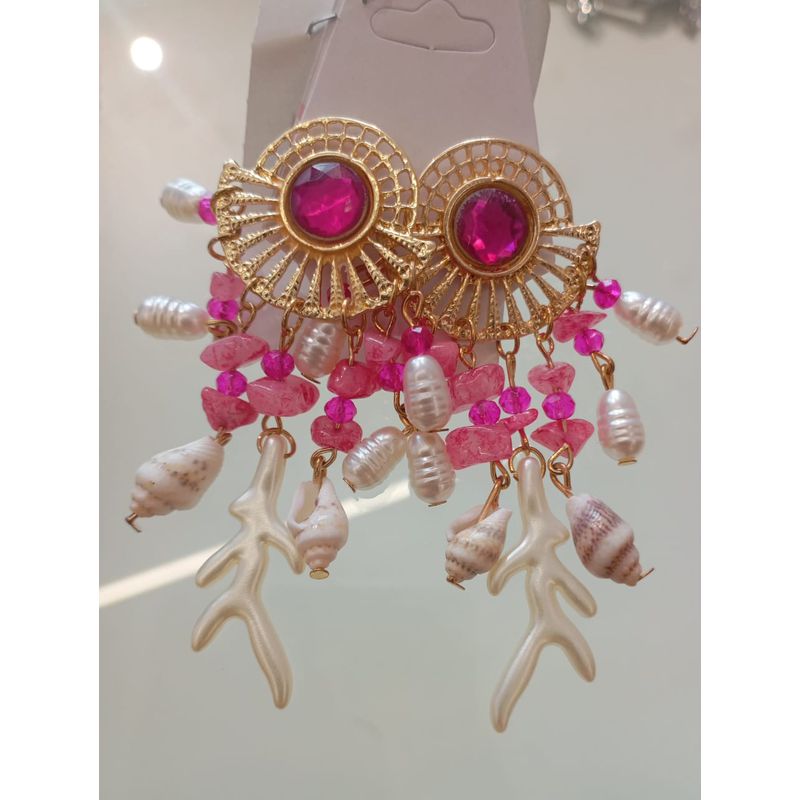 Brinco Sereia cristal rosa - 6663 - Ella Moda Praia