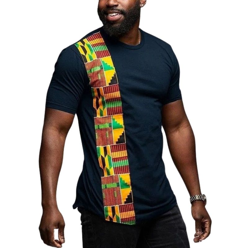 Camiseta Afro Masculina Barra Azul Marinho - Estilo Afro