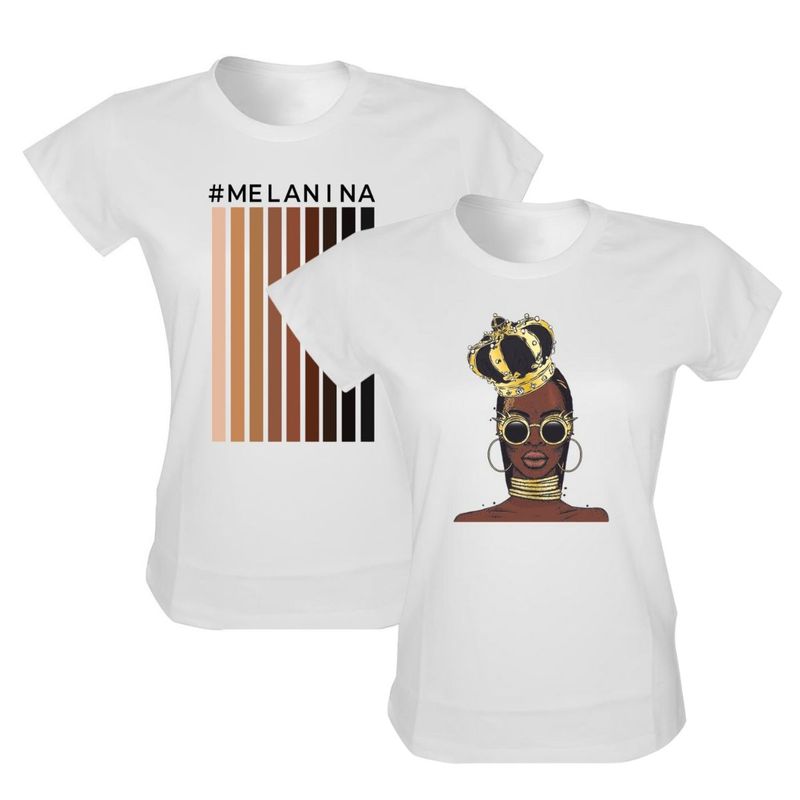 Kit 2 Camisetas Melanina e Rainha Coroa - Estilo Afro