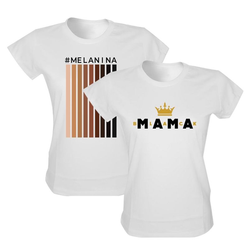 Kit 2 Camisetas Melanina e Rainha Mama Black Copia - Estilo Afro