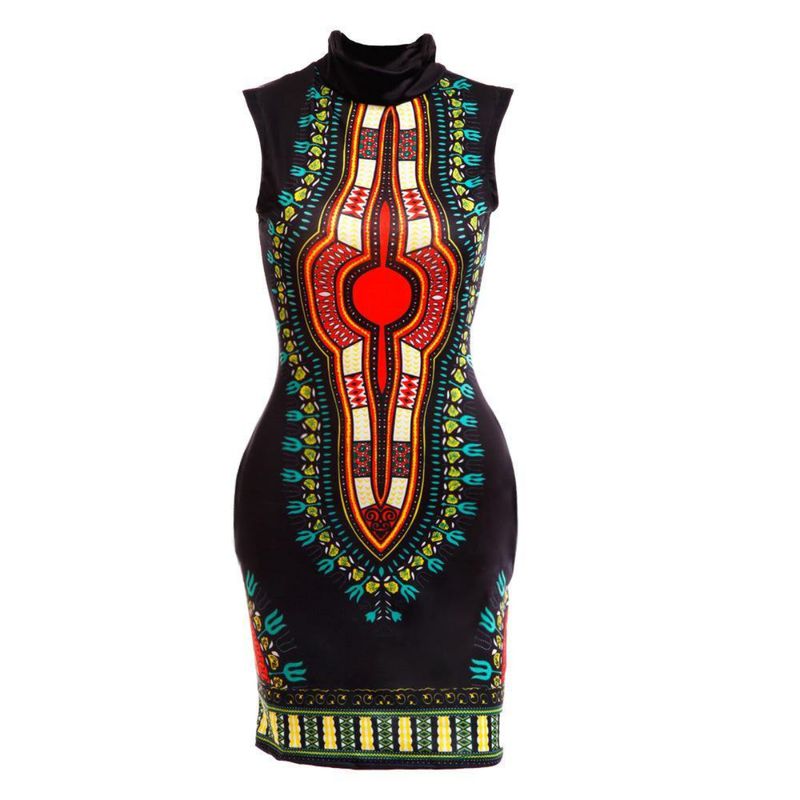 Vestido Mini Dashiki Estilo Afro Preto Sem Manga - Estilo Afro