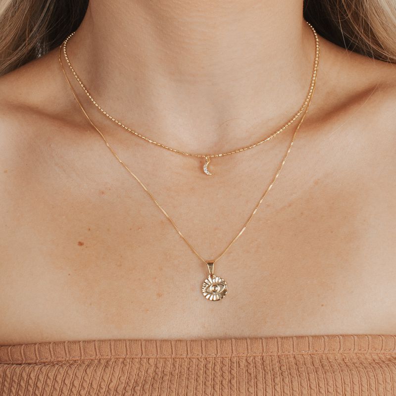 Colar Olho Grego- banho ouro 18k