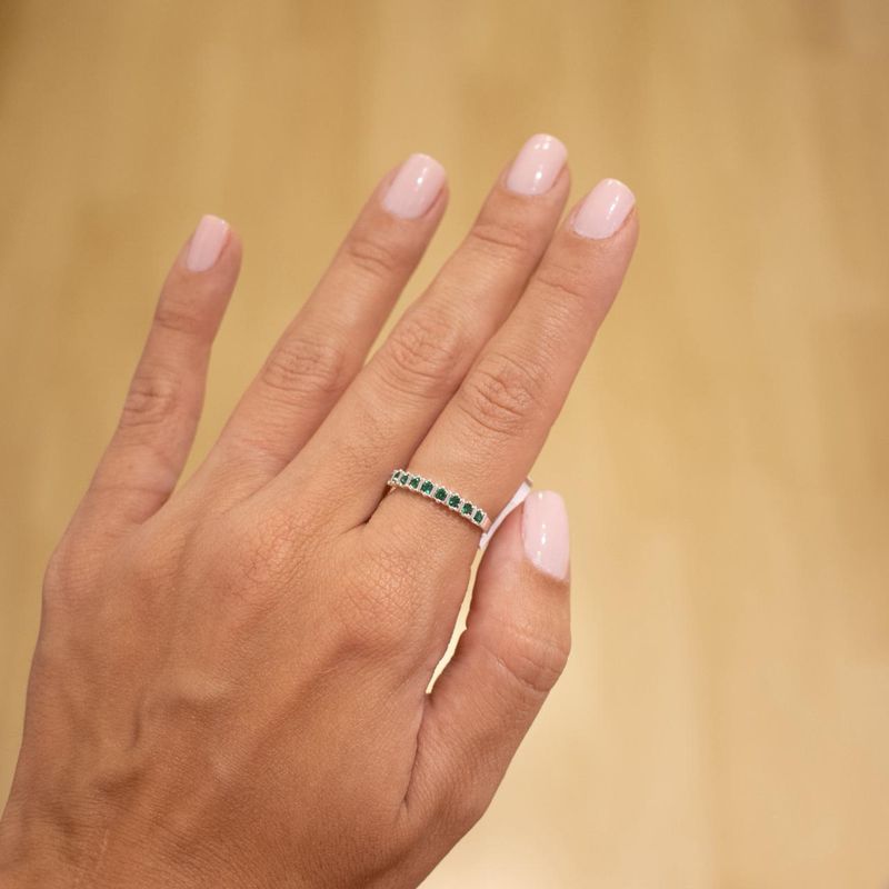 Anel Aparador Esmeralda- banho prata