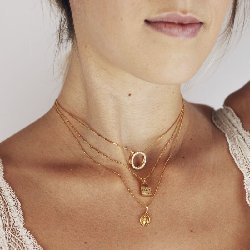 Colar Medalhas Religiosas- banho ouro 18k 