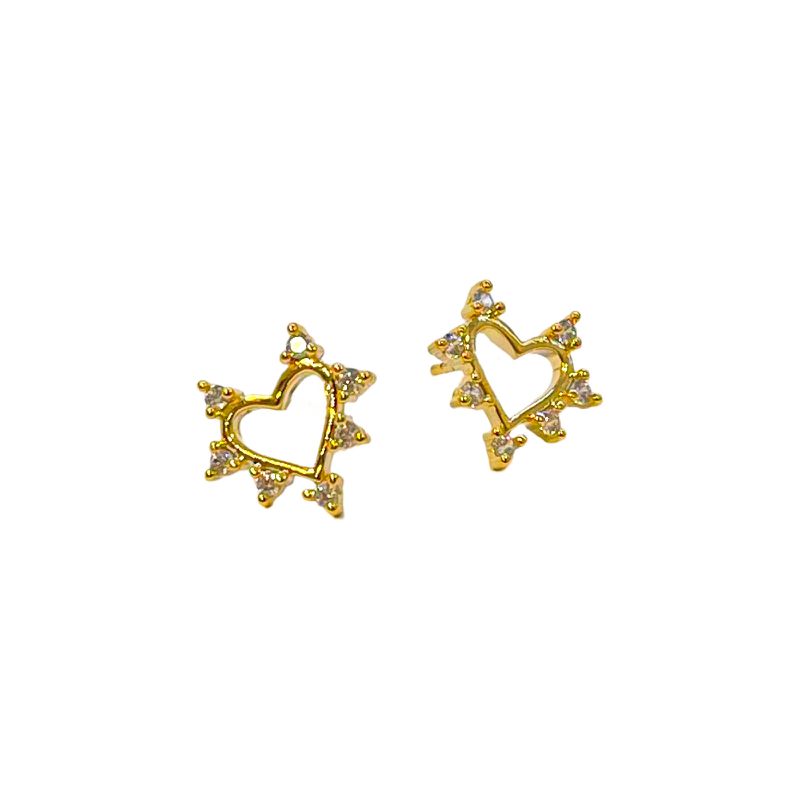 Brinco Coração Zircônias- banho ouro 18k