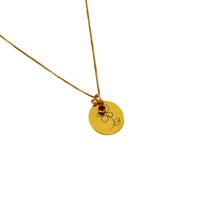 Colar Medalha P + mini colorido- banho ouro 18k