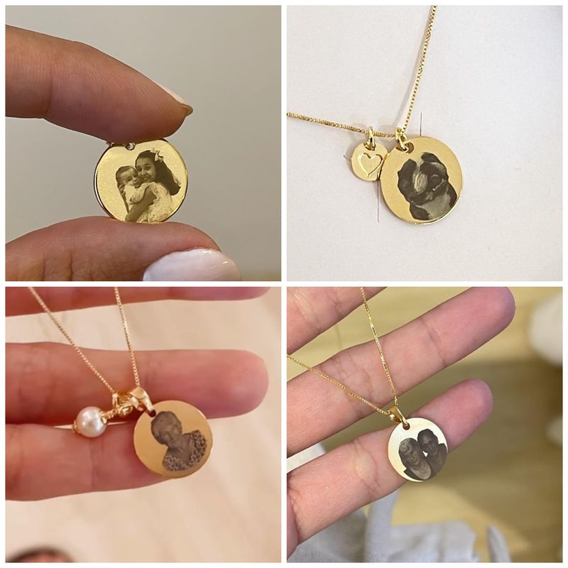 Colar Medalha P + coração- banho ouro 18k
