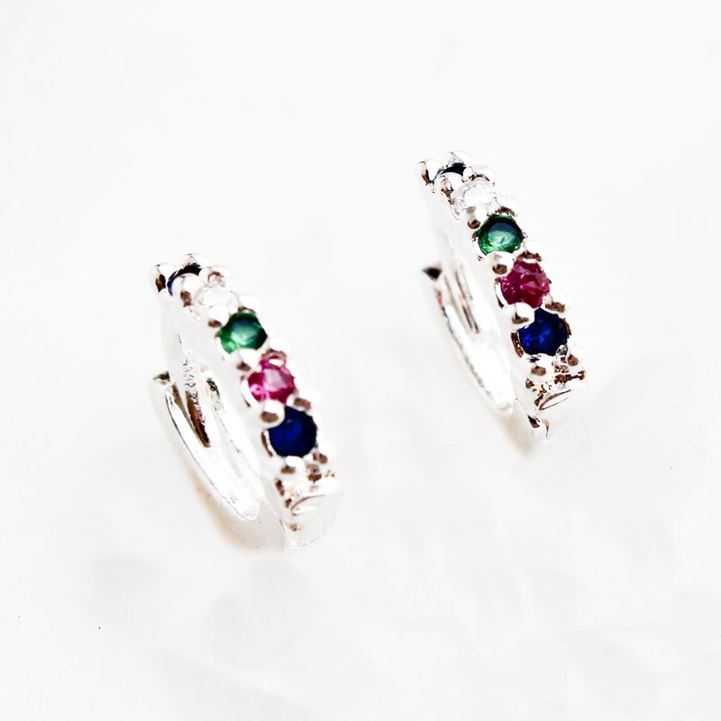 Argola Cravejada Colorida- banho prata