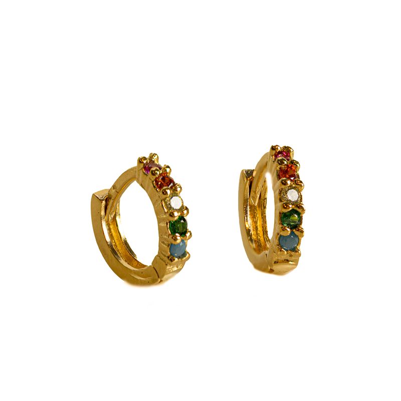 Argola Cravejada Colorida -banho ouro 18k