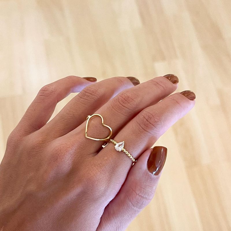 Anel Coração Vazado- banho de ouro 18k
