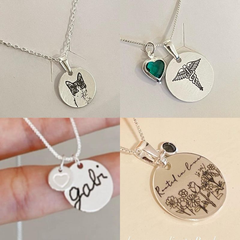 Colar Medalha P + Coração- banho prata (leia a descrição)