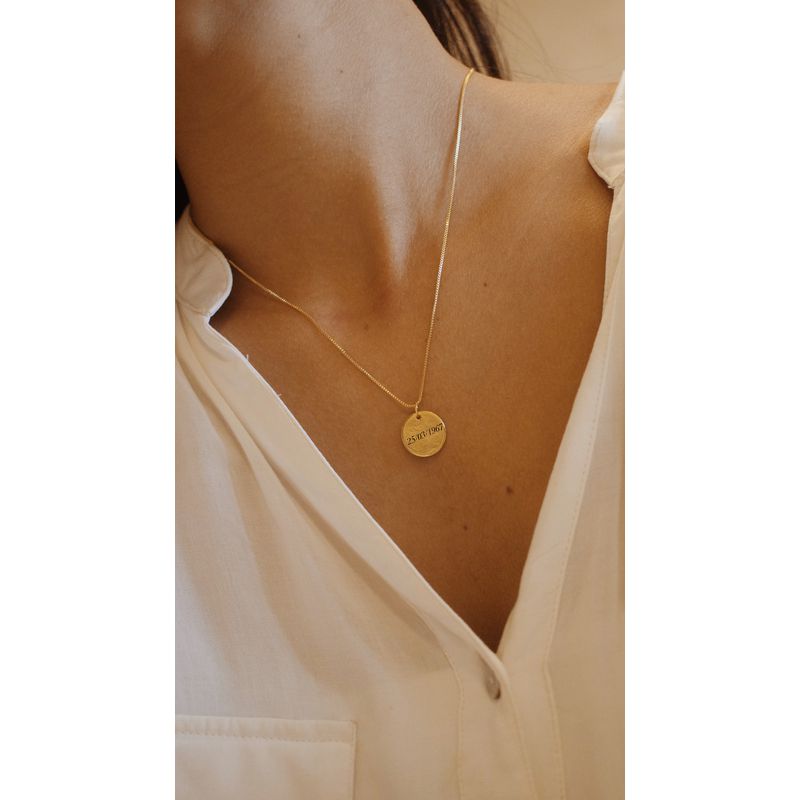 Colar Medalha P + coração- banho ouro 18k