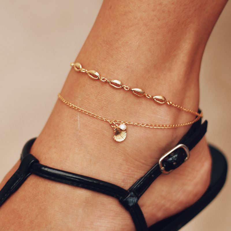 Tornozeleira Búzios- banho ouro 18k