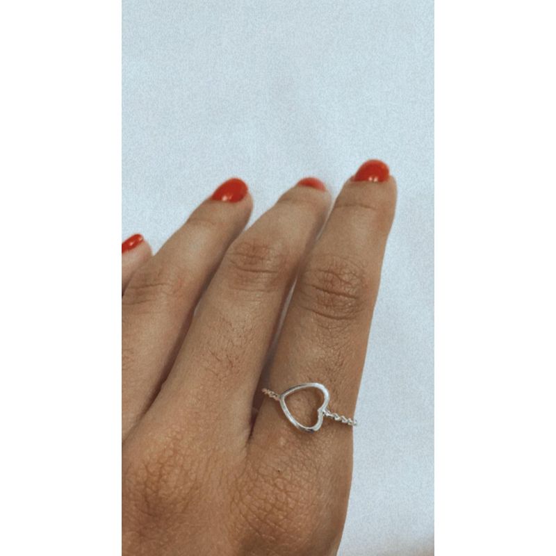 Anel Coração Vazado- banho de prata