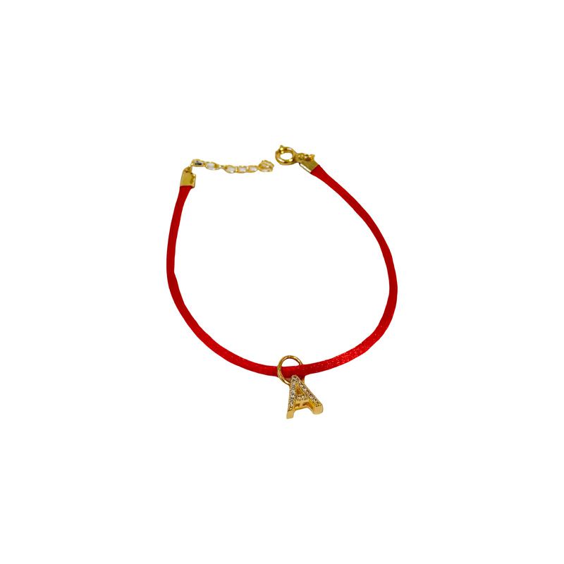 Pulseira Abraço Vermelha + Inicial - banho ouro 18k