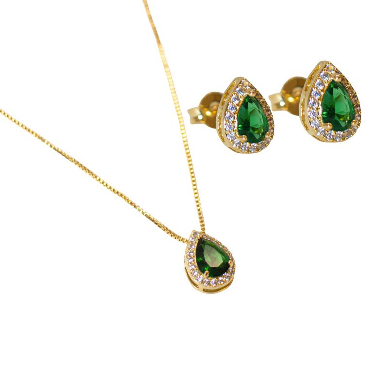 Conjunto Esmeralda- banho ouro 18k