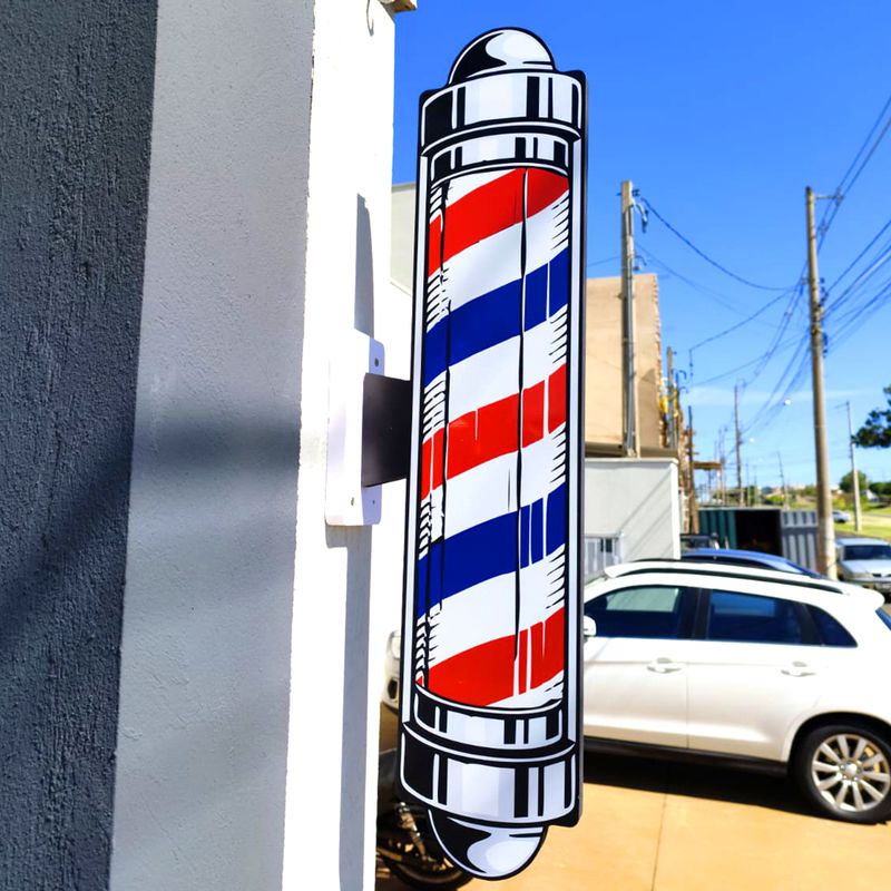 PLACA BARBER POLE PVC 17X83CM IMPRESSÃO UV VERNIZ LOCAL