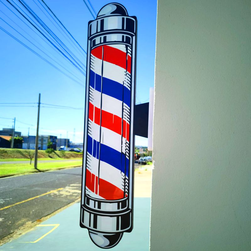 PLACA BARBER POLE PVC 17X83CM IMPRESSÃO UV VERNIZ LOCAL