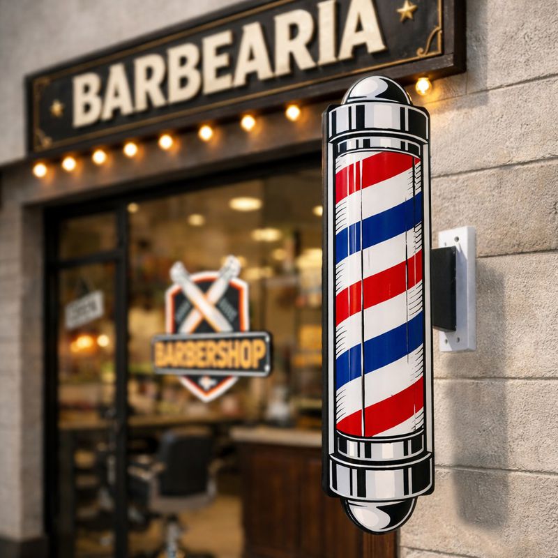 PLACA BARBER POLE PVC 17X83CM IMPRESSÃO UV VERNIZ LOCAL