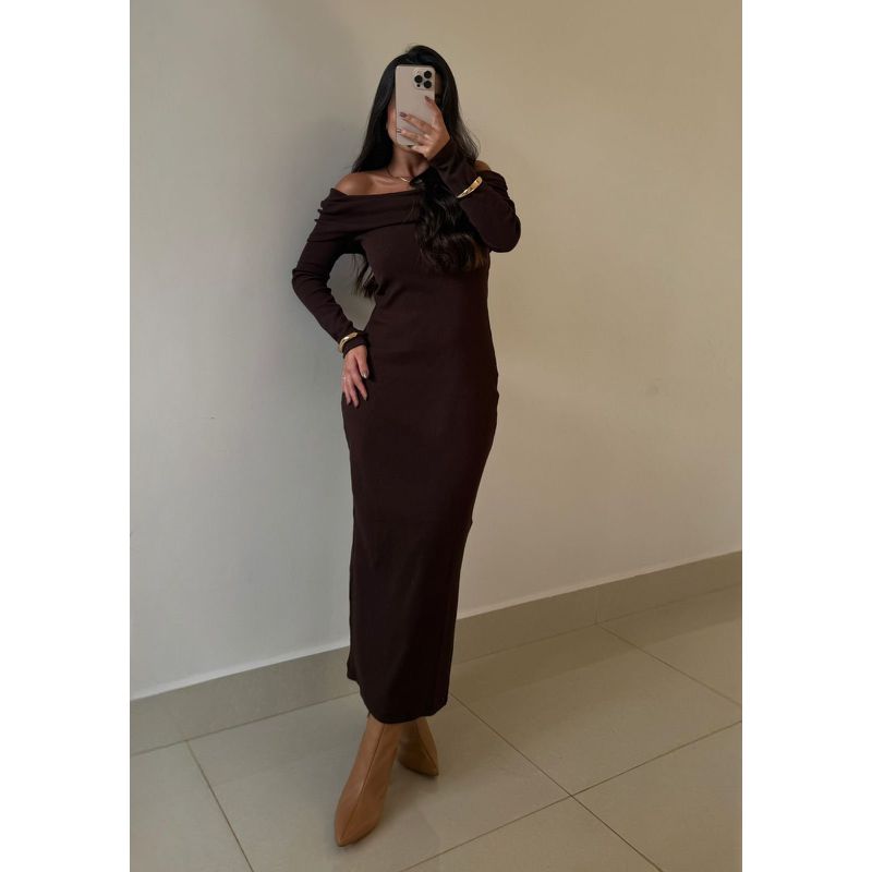 VESTIDO CANELADO HELENA CAFÉ