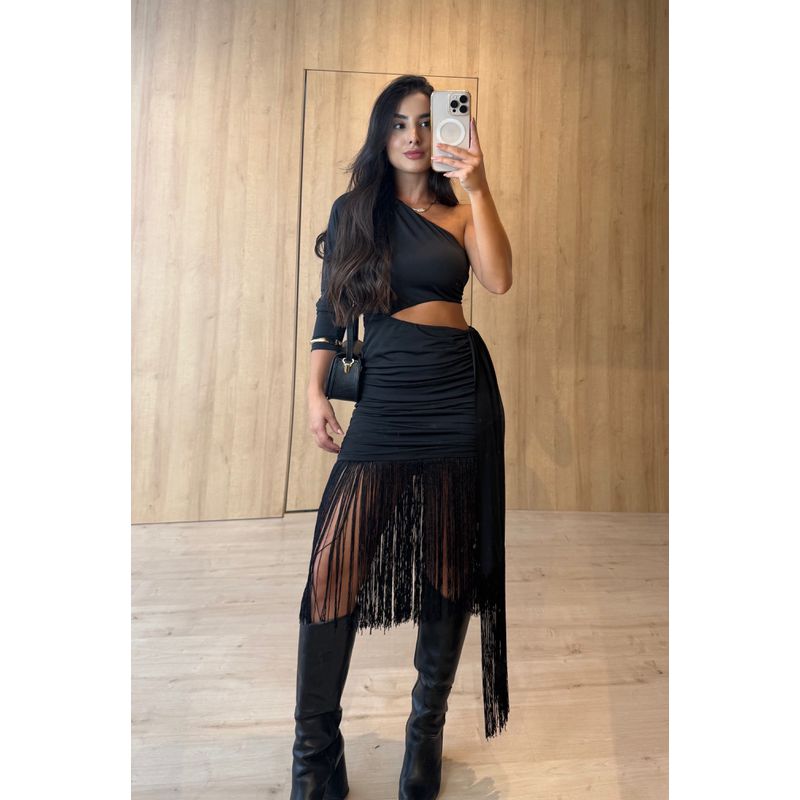 VESTIDO FRANJA PRETO