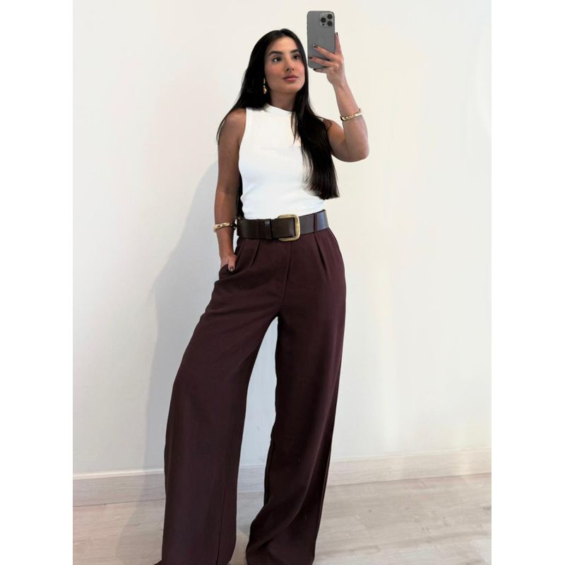 CALÇA WIDE LEG MARROM