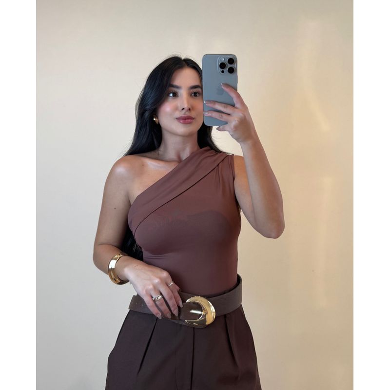 BODY NULA MANGA MARROM
