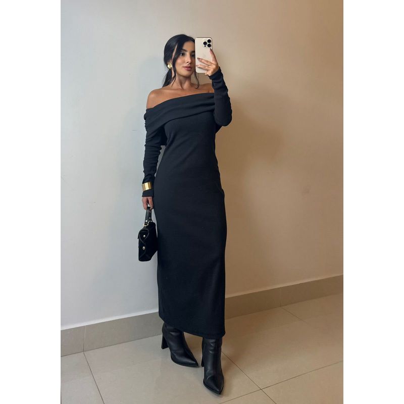 VESTIDO CANELADO HELENA PRETO