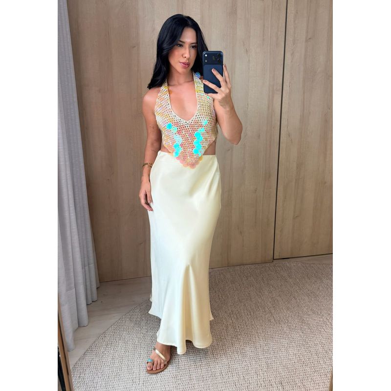 SAIA ACETINADA AMARELO MANTEIGA