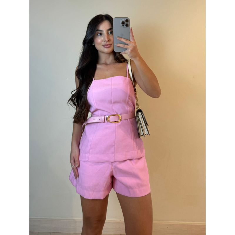CONJUNTO BLUSA DE ALCINHA COM SHORT ROSA