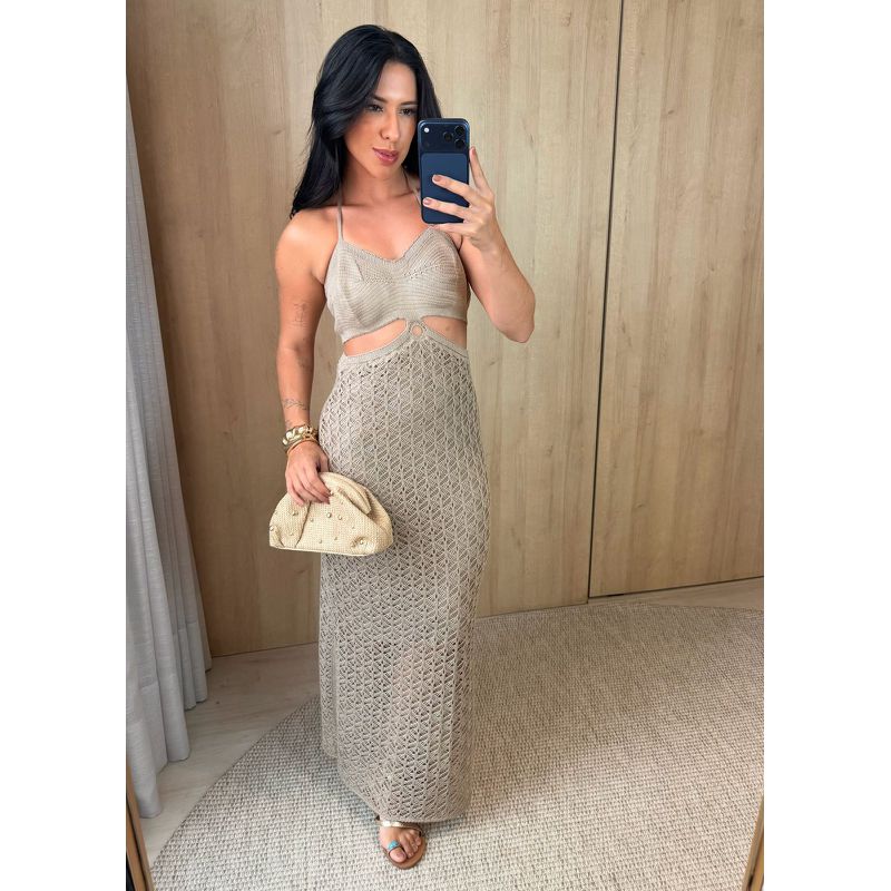 VESTIDO EM TRICOT RENDADO NUDE