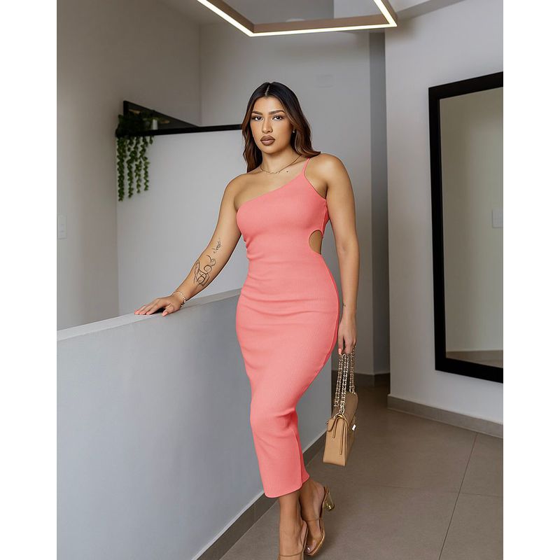 VESTIDO CANELADO ROSA