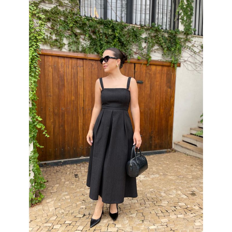 Vestido Midi Texturizado - Preto - 3150001 - LOJAELLE