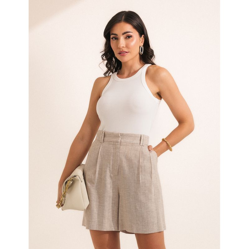 Shorts Risca de Giz - Linho Natural - 4380001 - LOJAELLE