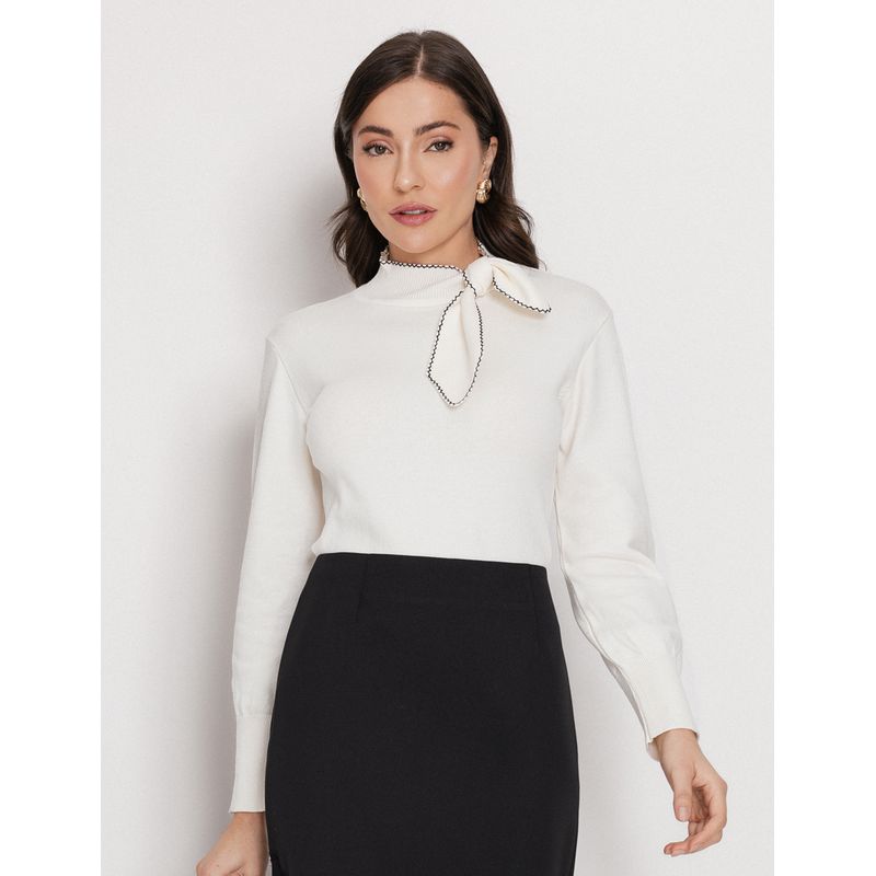 Blusa Tricot Laço - Bicolor - 3850001 - LOJAELLE