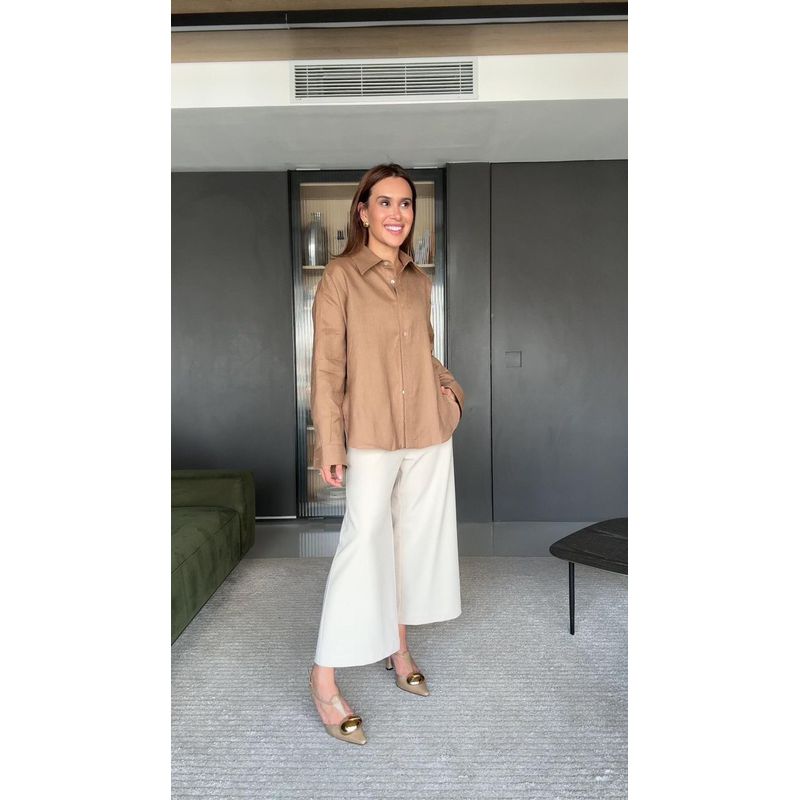 Camisa Linho Cava Deslocada - Marrom - 4340001 - LOJAELLE