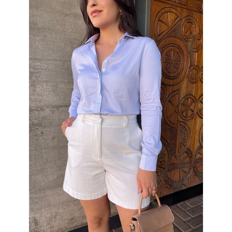 Camisa Listrada Eva - Branco e Azul - 2840001 - LOJAELLE