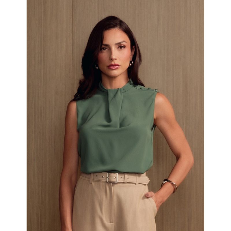 Blusa Detalhe Botão Vista - Verde - 0006150016 - LOJAELLE