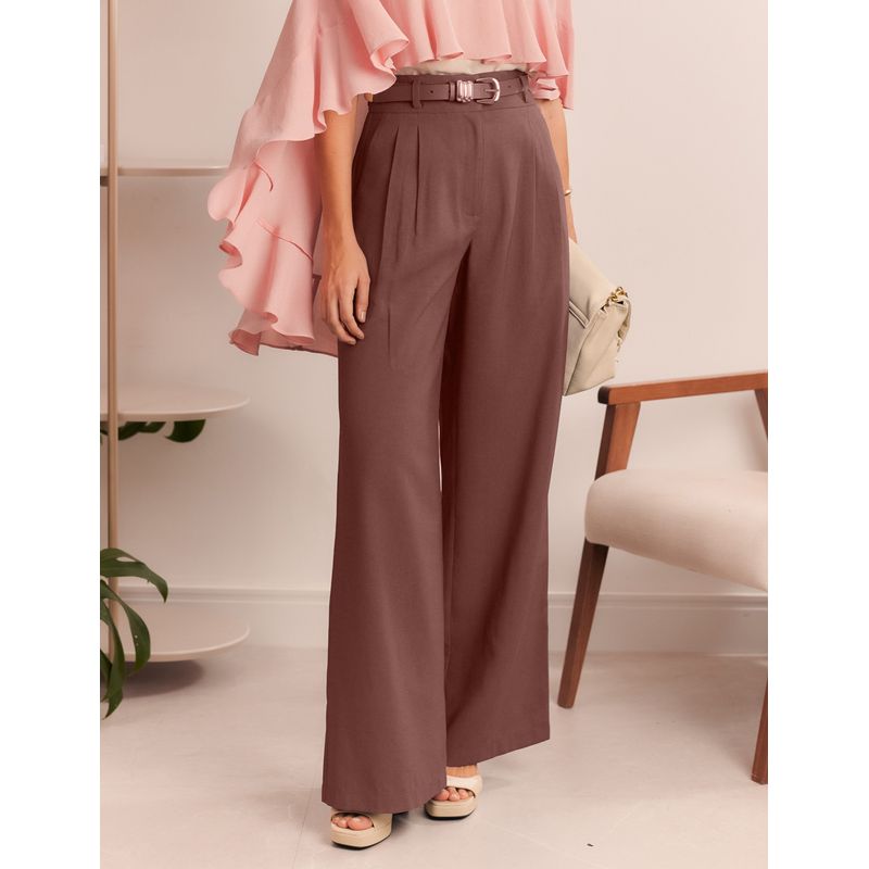 Calça Pantalona Cós Diferenciado Alf. - Marrom - 0... - LOJAELLE