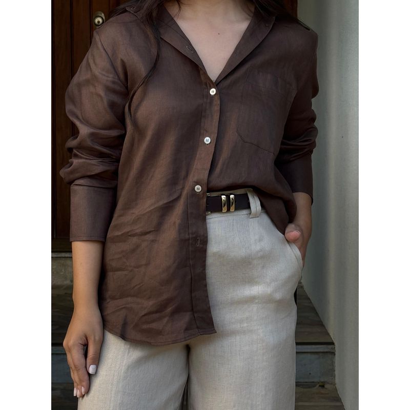Camisa Linho Malu - Marrom - 0006750006 - LOJAELLE