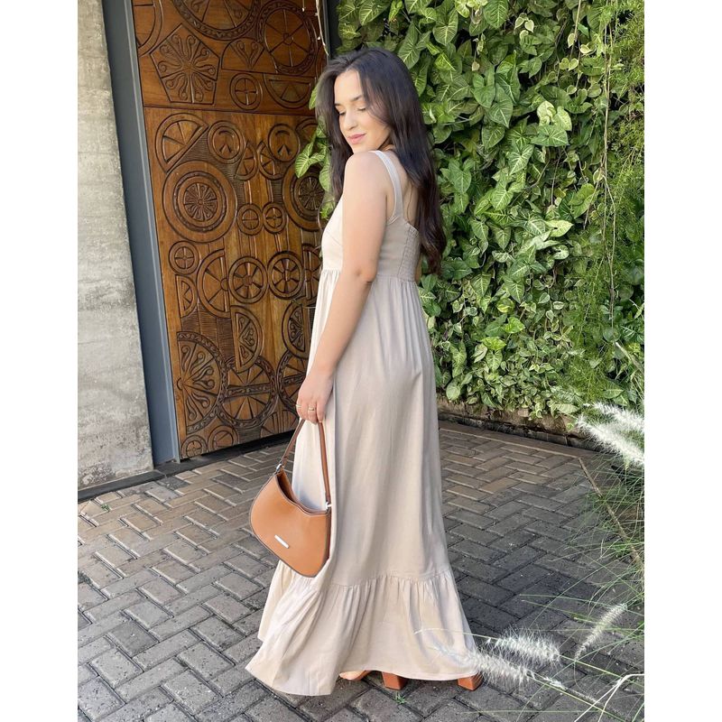 Vestido Filipa Viscolinho - Bege - 2310001 - LOJAELLE