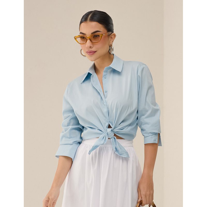 Camisa Tricoline Algodão Poliamida - Azul Ice - . ... - LOJAELLE
