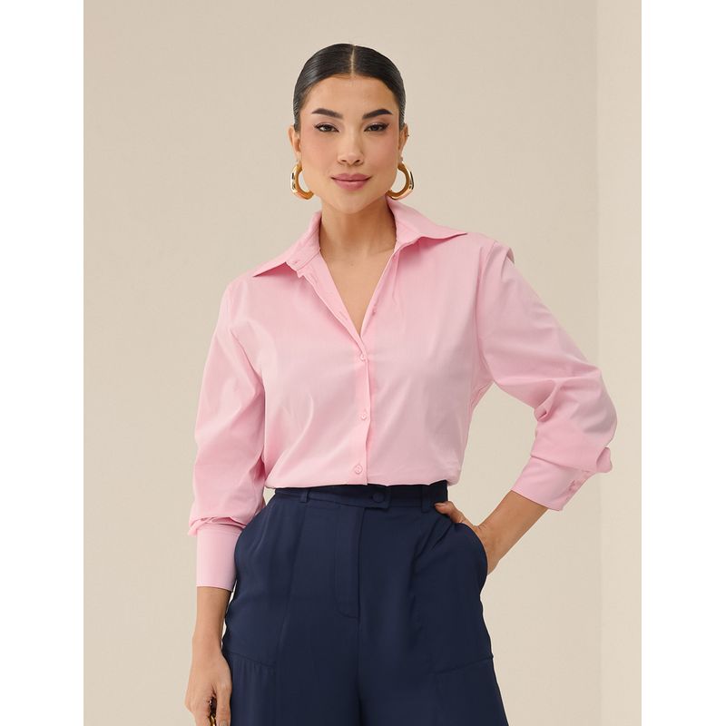 Camisa Tricoline Algodão Poliamida - Rosa - 588000... - LOJAELLE