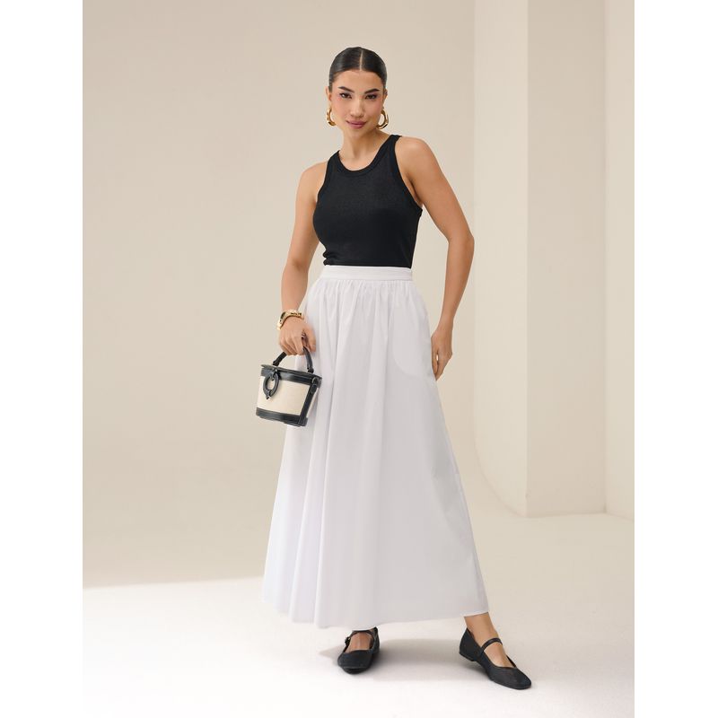 Saia Midi Tricoline - Off White - 5860001 - LOJAELLE