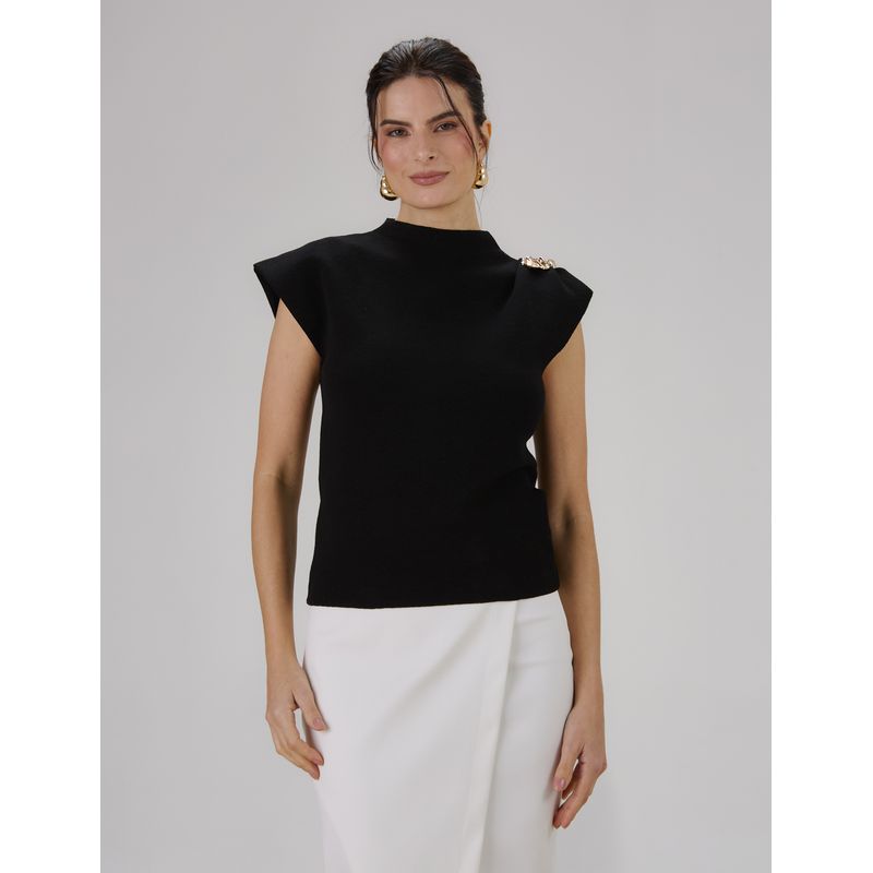 Blusa Mirella Tricot - Preto - 0007660002 - LOJAELLE