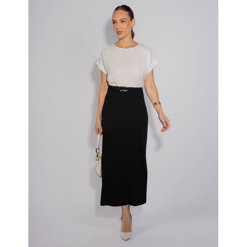 Saia Midi Alfaiataria - Preto - 3670001 - LOJAELLE