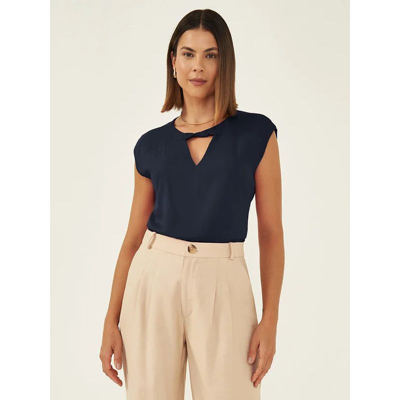 Blusa Torção No Decote Vany - Azul Marinho - 00068... - LOJAELLE