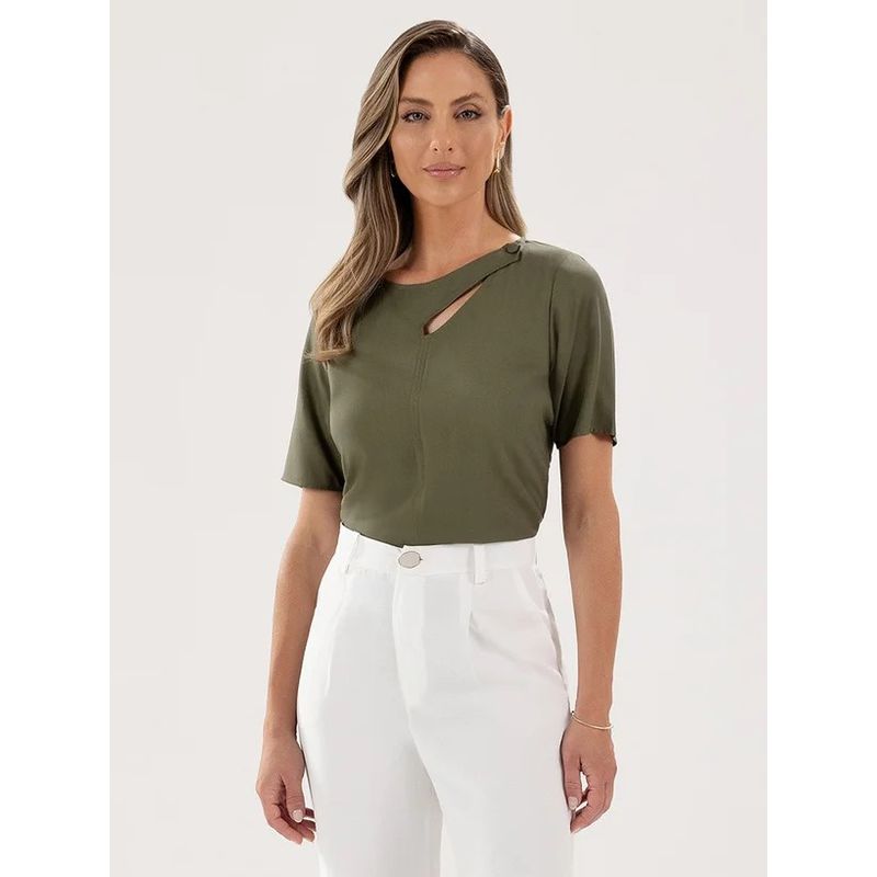 Blusa Kiara Mg Curta - Verde Oliva - 0006970022 - LOJAELLE